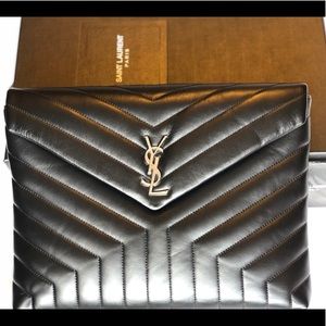 Yves Saint Laurent Loulou Leather Clutch Black